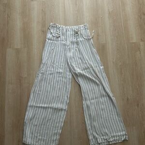 Extra Long Vertical Striped Wide Leg Pants